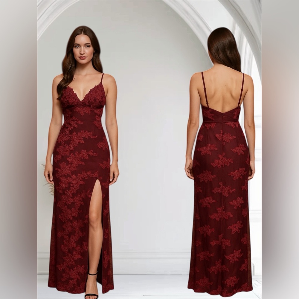 As U Wish Burgundy Lace Maxi Dress